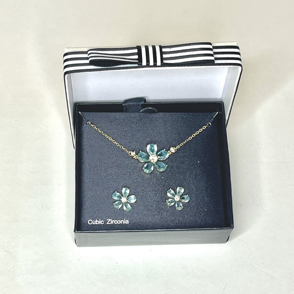 Necklace & Earrings Set * CBC Macy's * Cubic Zirconia * Blue & Clear Crystals